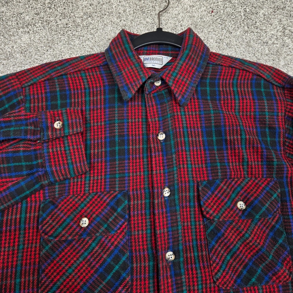 Vintage‎ Five Brother flannel Mens Medium Made In USA red black blue
